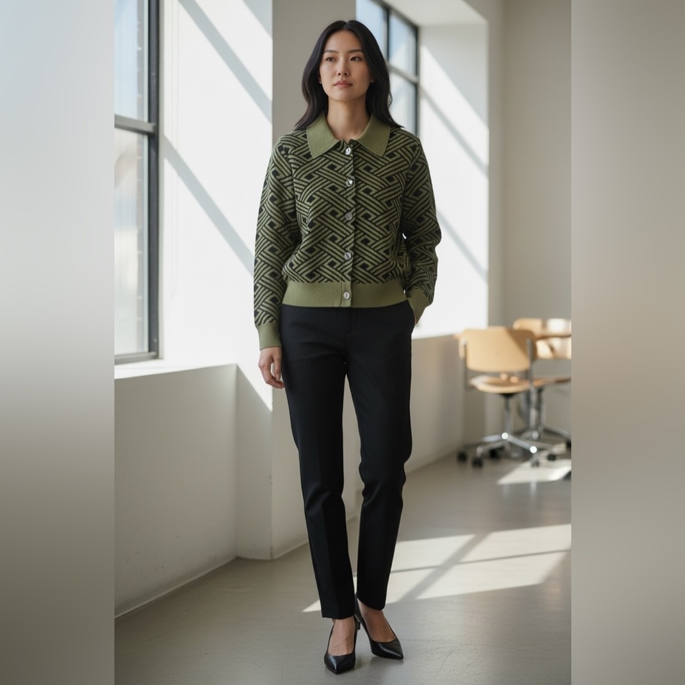 Olive Green Patterned Women's sweater